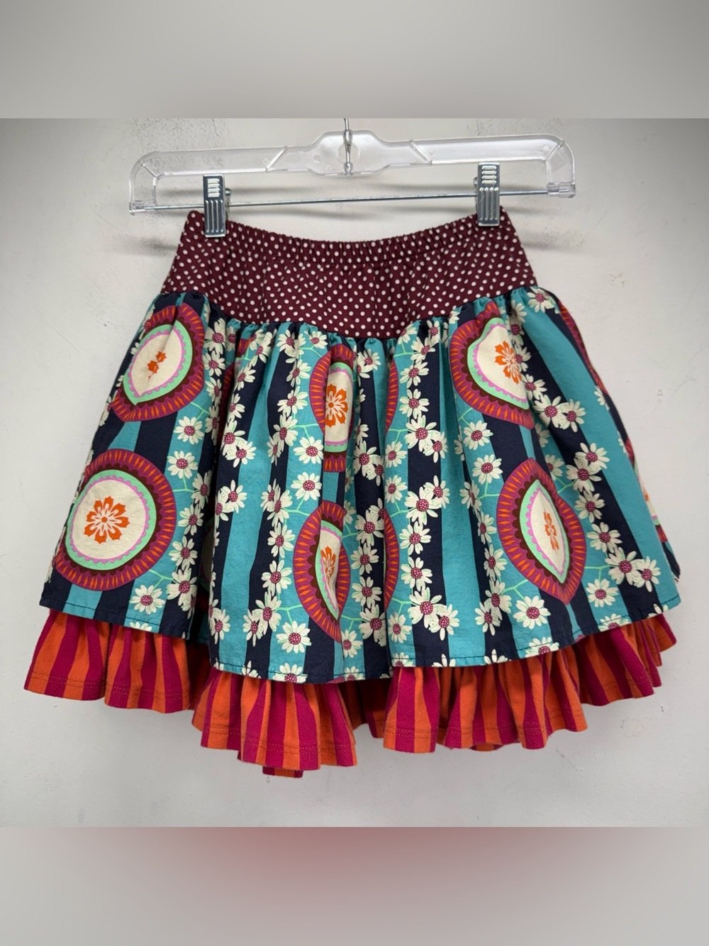 Persnickety size 12 Years Girls Multicolor Mixed Print Tiered Ruffle Hem Skirt